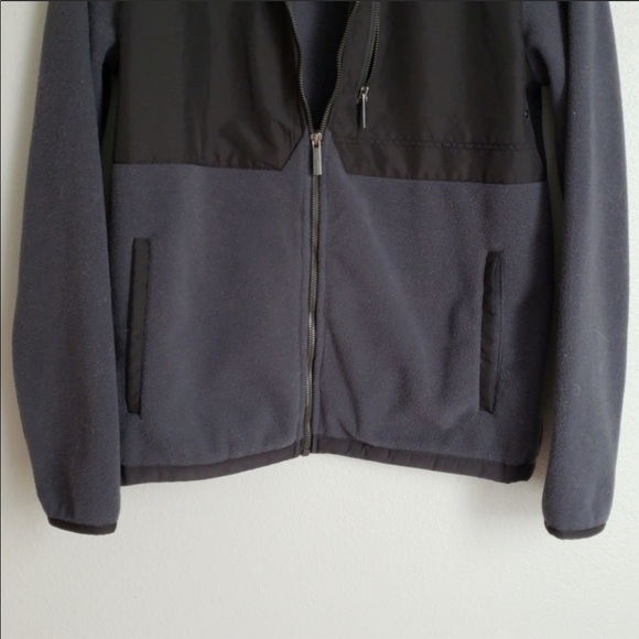 Calvin Klein gray & black two tone mixed media full zip colorblock fleece jacket - Picture 2 of 5